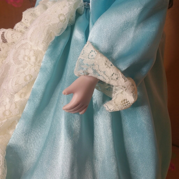 Porcelain Brunette Victorian Doll with Stand - Picture 9 of 11